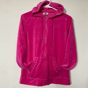 Everlast Pink Velour Rhinestone Studded Women's Hoodie zip Jacket
